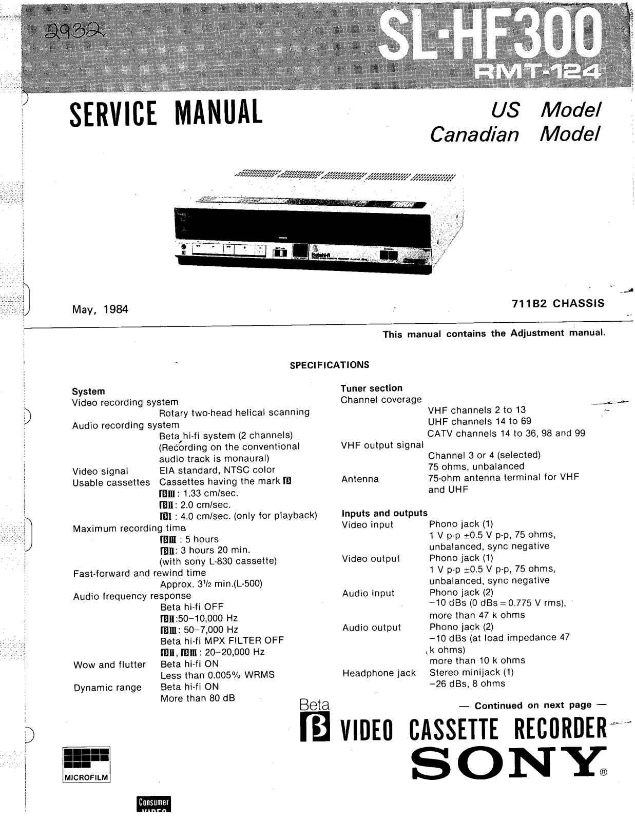 Sony sl-hf300 Service Manual
