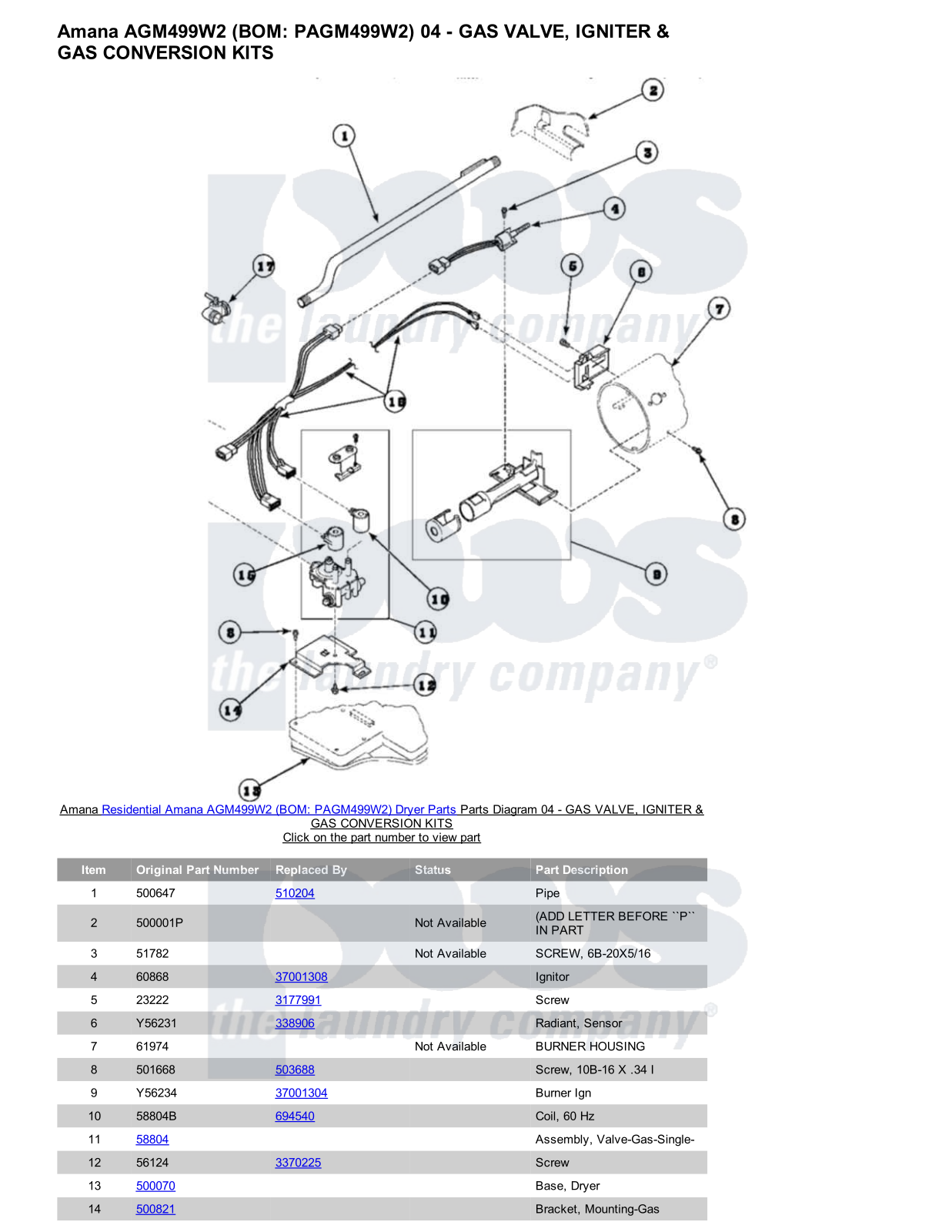 Amana AGM499W2 Parts Diagram