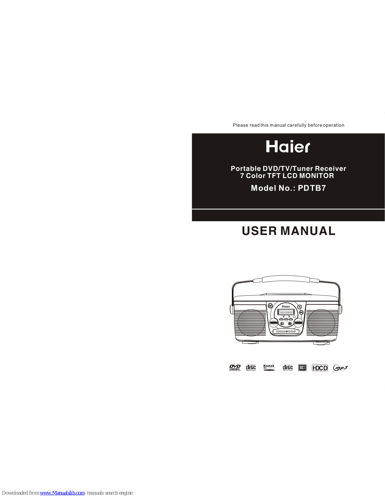 Haier PDTB7 User Manual