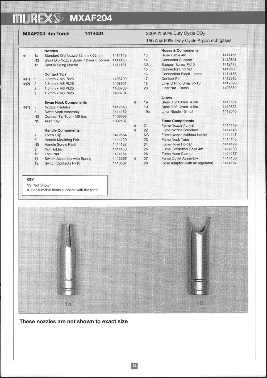 ESAB MXAF204 4m Torch Spare parts list (Replacement parts)