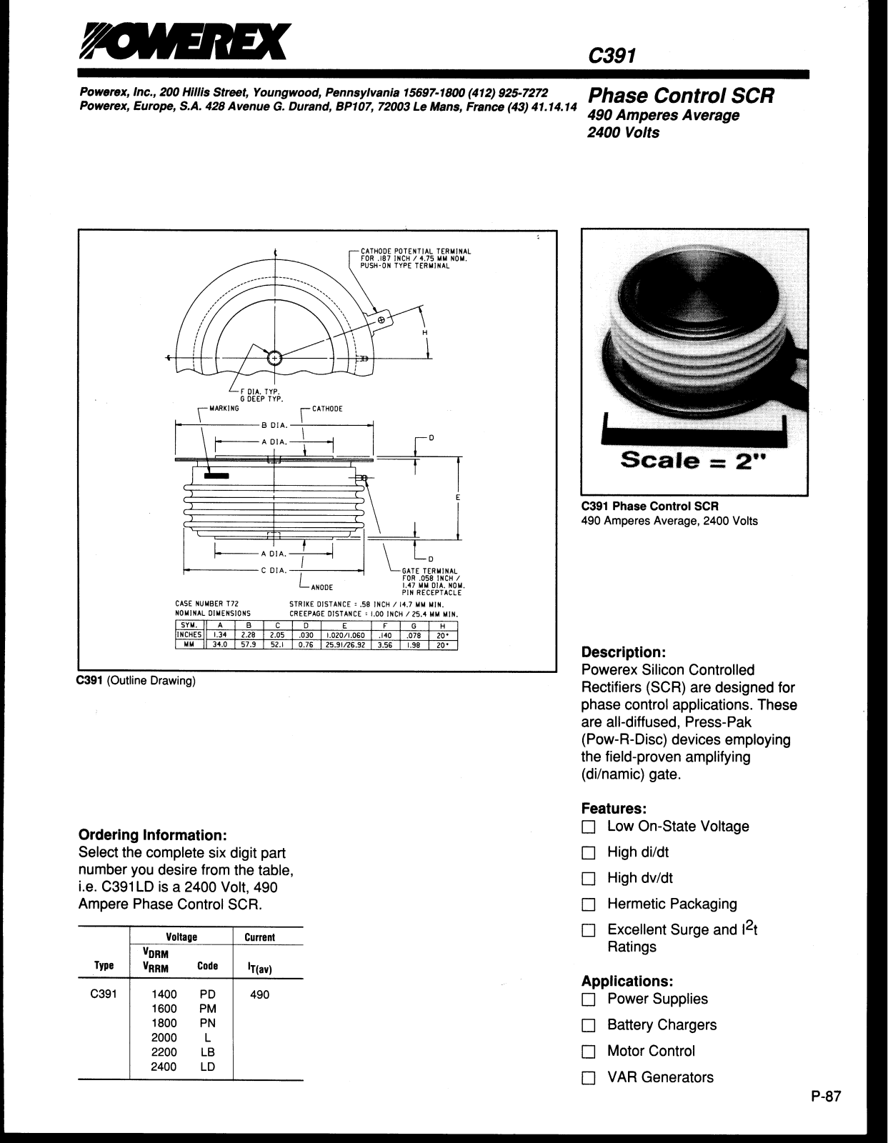 Powerex C391 Data Sheet