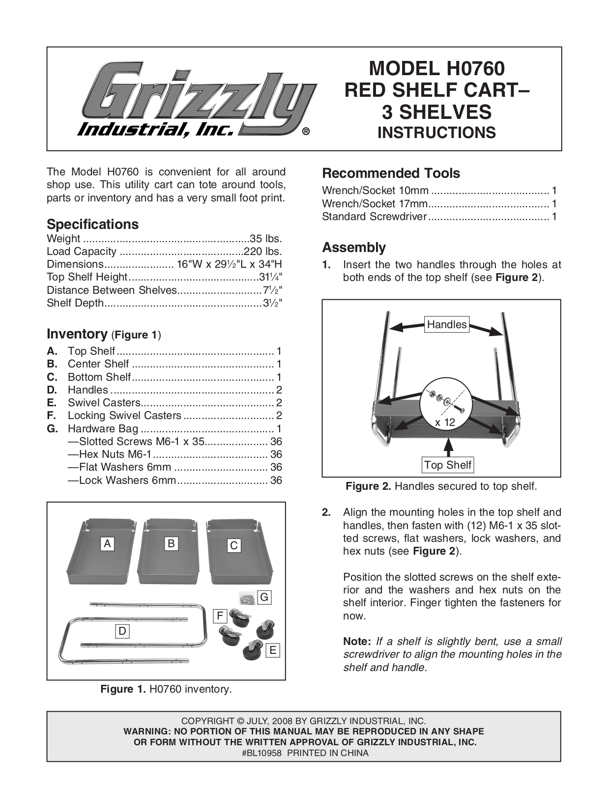 Grizzly H0760 User Manual