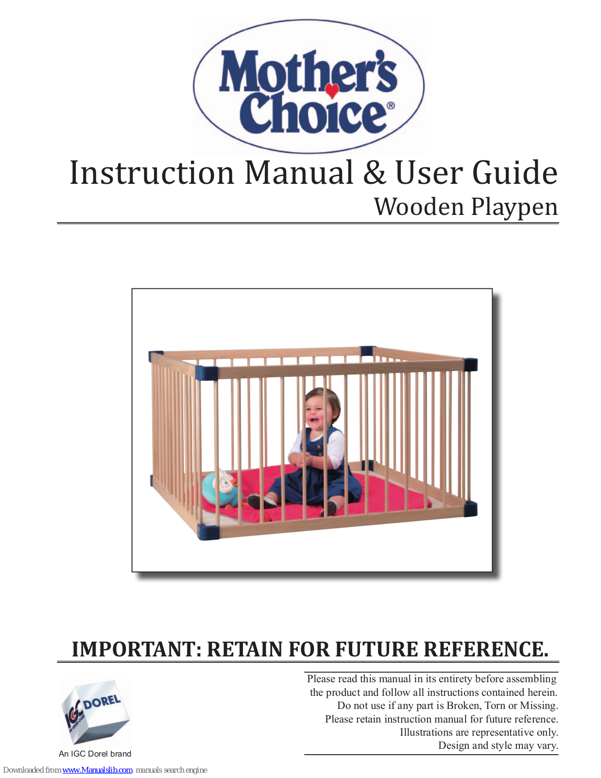 Mother's Choice Wooden Playpen Instruction Manual