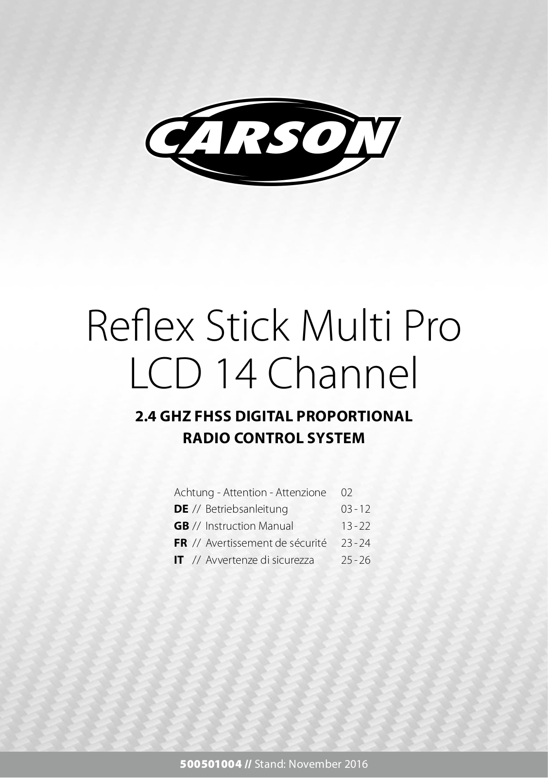 Carson Modellsport Reflex Stick Multi Pro LCD 14 Channel Instruction Manual