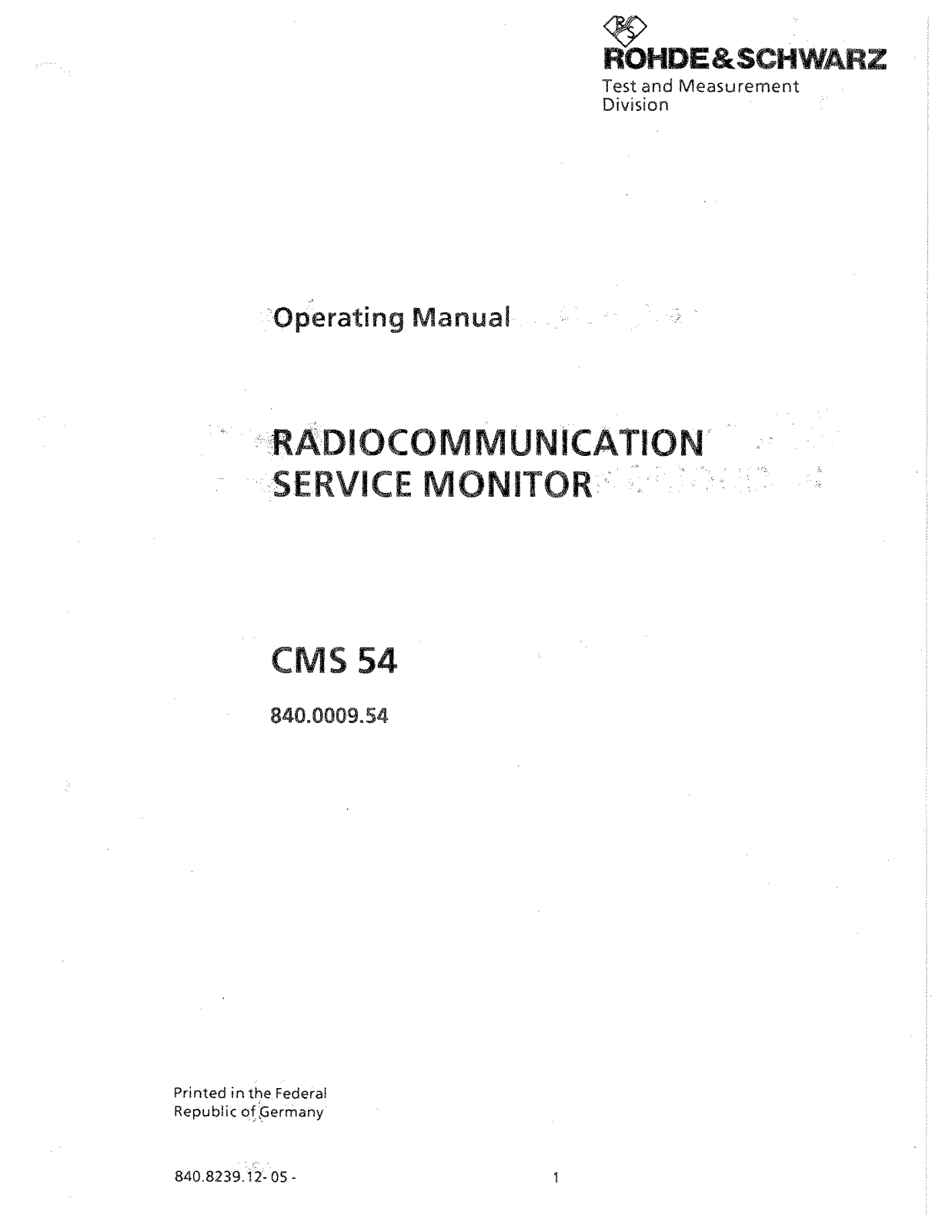 Rohde & Schwarz CMS 54 User Manual