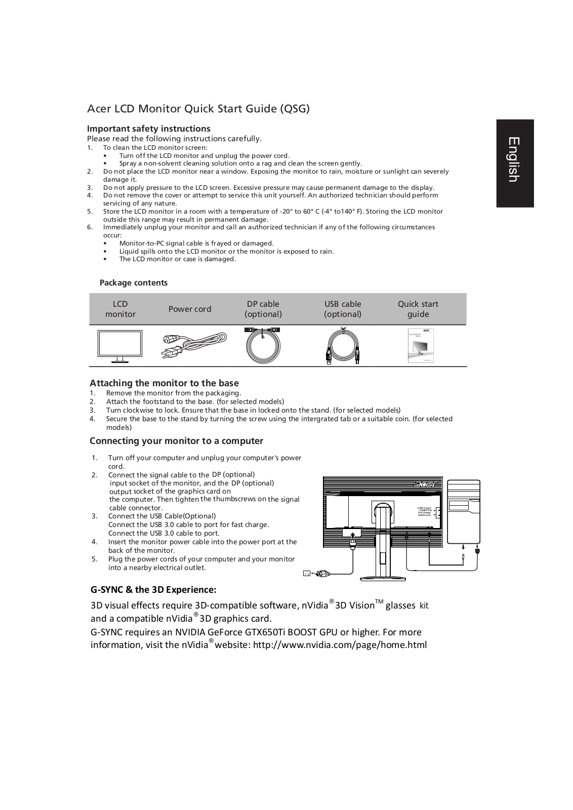 Acer XB270H A QUICK START GUIDE