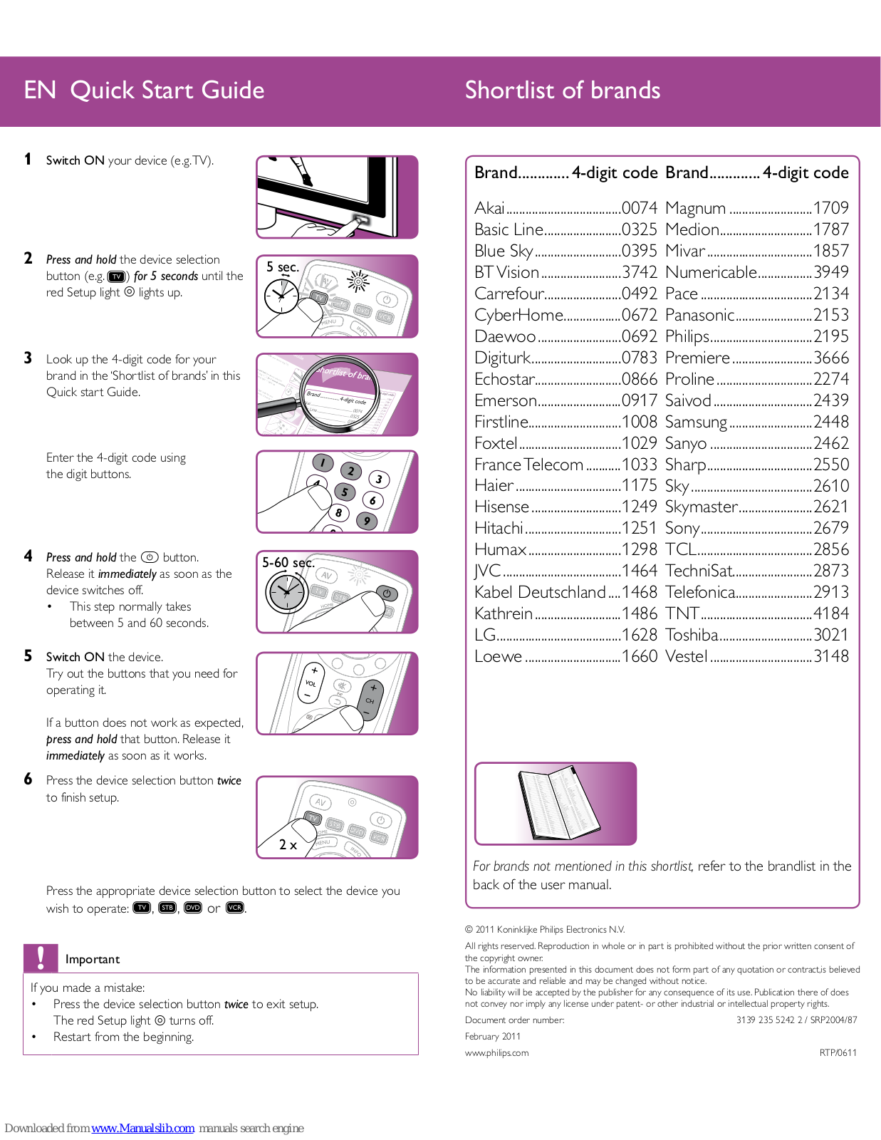 Philips SRP4004/87, SRP4004 Quick Start Manual