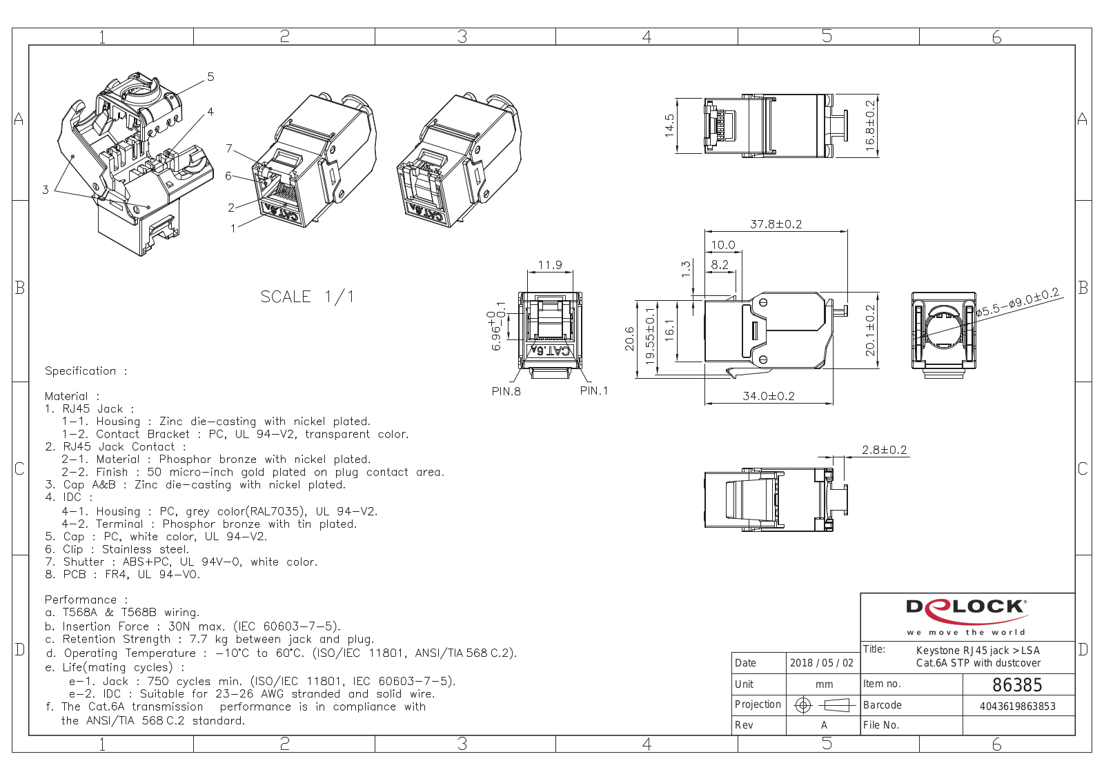 DELOCK 86385 Technical drawing - ManualMachine.com