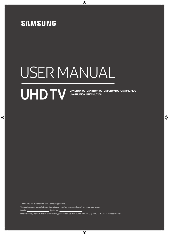 Samsung UN40NU7100, UN65NU7100, UN55NU7100, UN43NU7100, UN50NU7100 User ...