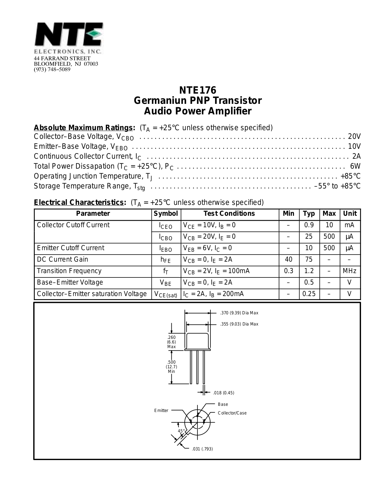 Datasheet NTE176 Datasheet (NTE) - ManualMachine.com