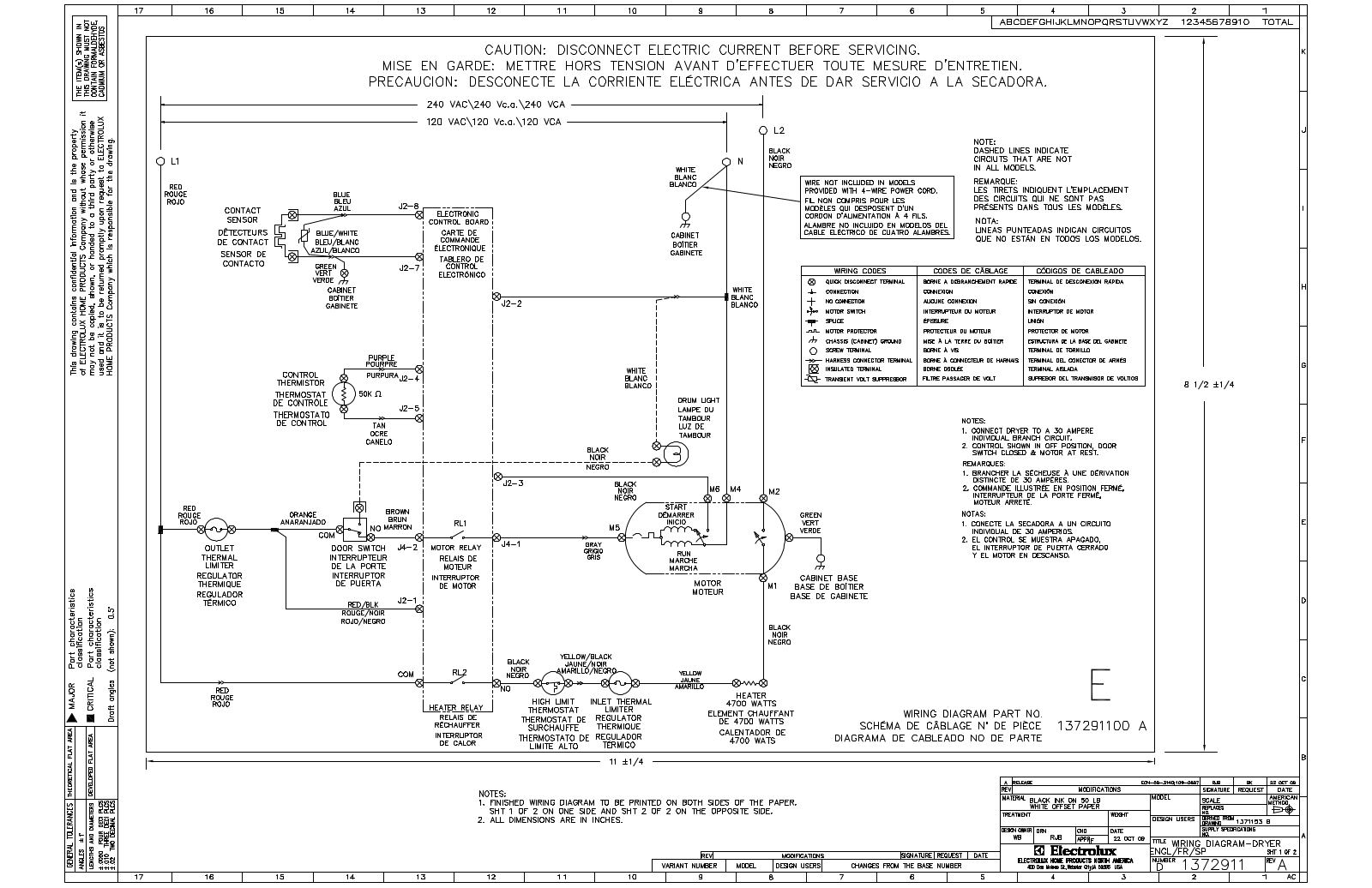 Frigidaire FFQG5000QW Wiring diagram