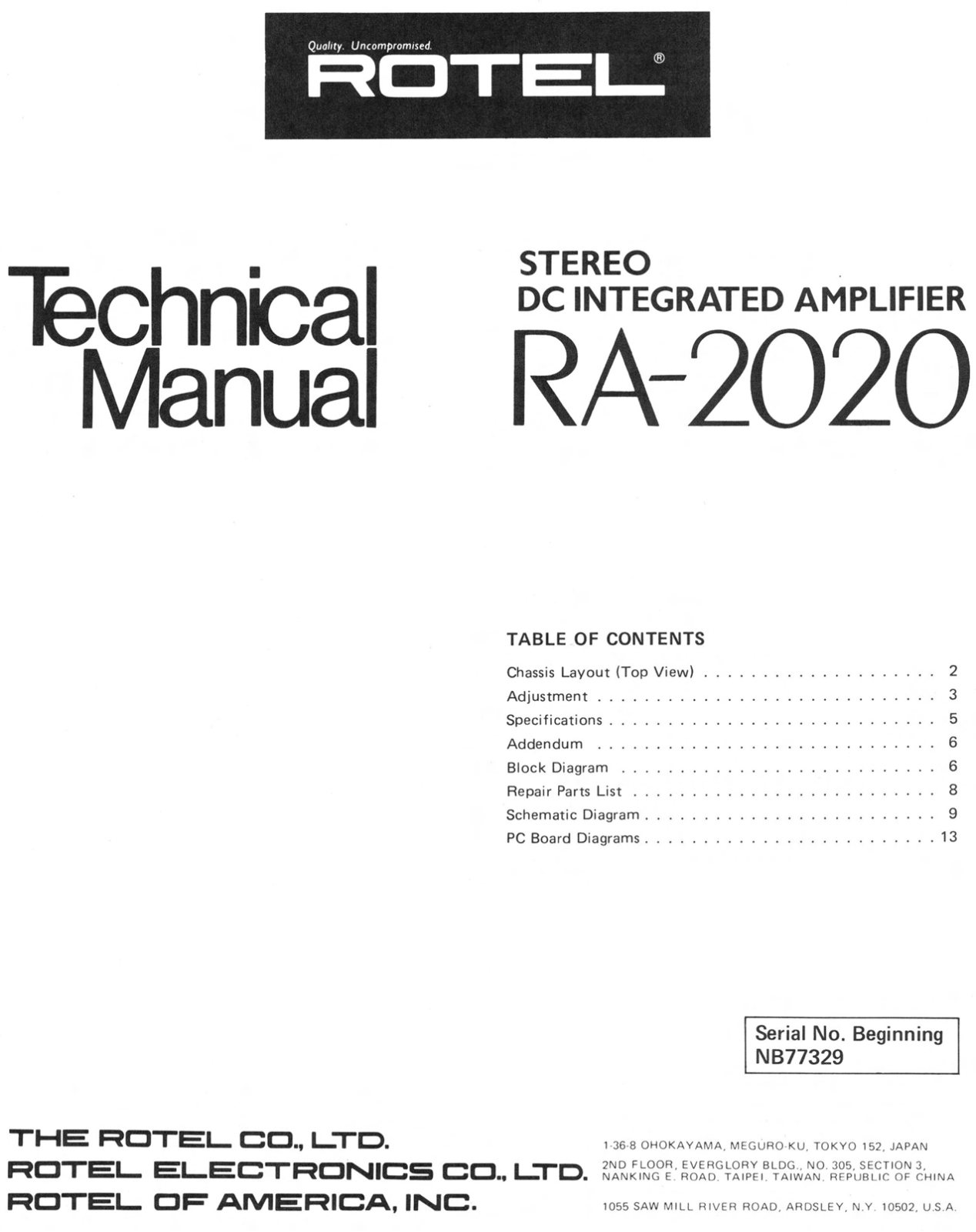 Rotel RA-2020 Service manual