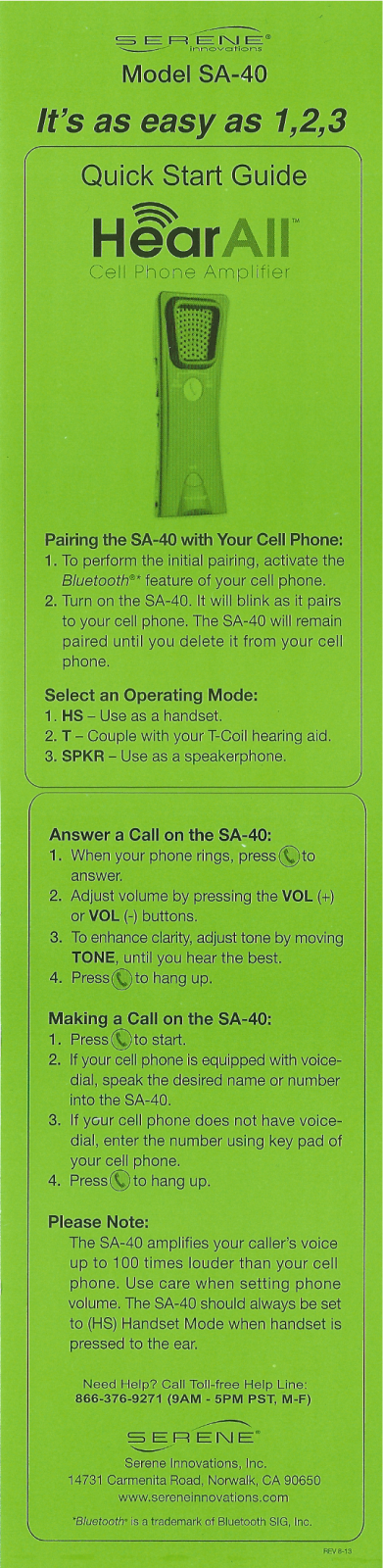 Serene Innovations SA-40 User Manual