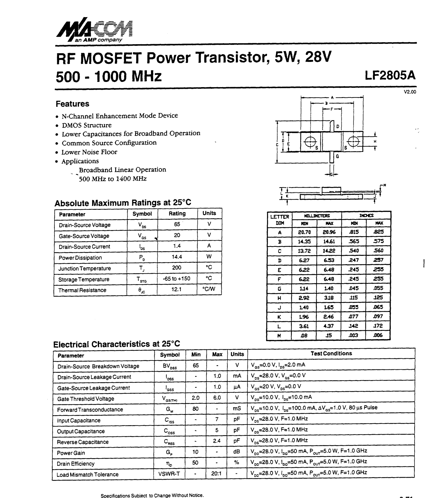 Datasheet LF2805A Datasheet (M A COM) - ManualMachine.com