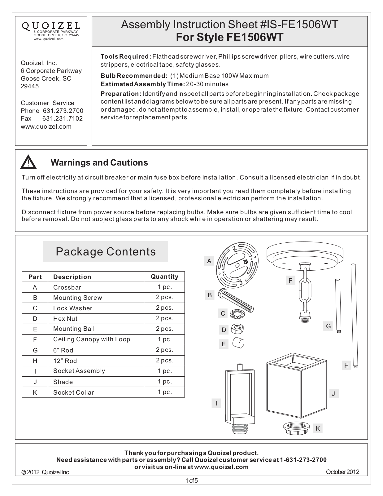 Quoizel FE1506WT User Manual