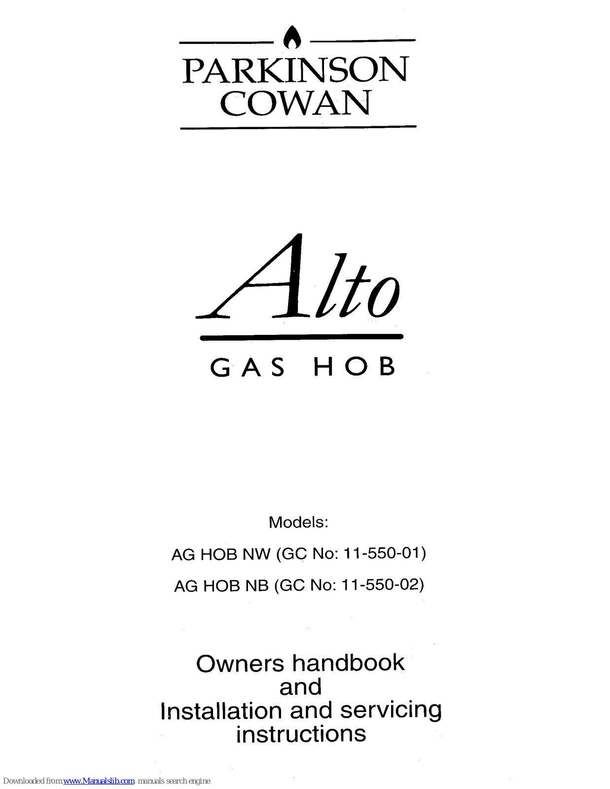 Parkinson Cowan AG HOB NB, Alto AG HOB NW, Alto AG HOB NB Owners Handbook And Installation Instructions