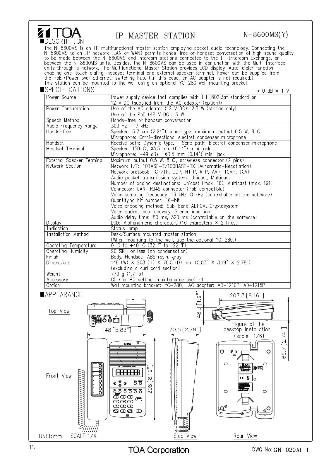 TOA N-8600MS Y User Manual