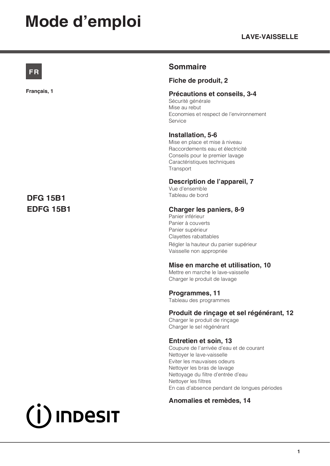 Indesit DFG 15B1, DFG 15B10, DFG 255 User Manual