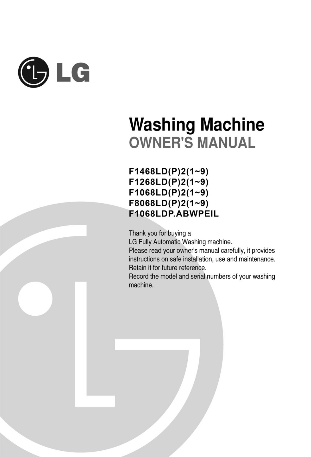 LG F8068NDP, F8068LDP, F1068LDP2 Owner’s Manual