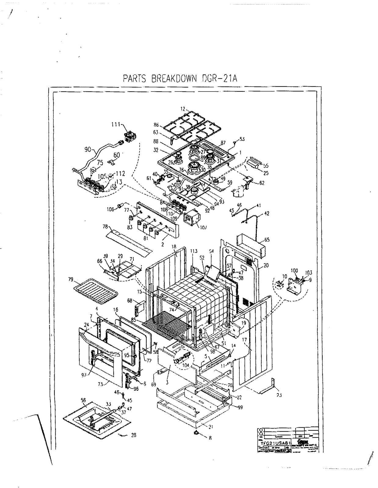 Avanti DGR-21A Parts List