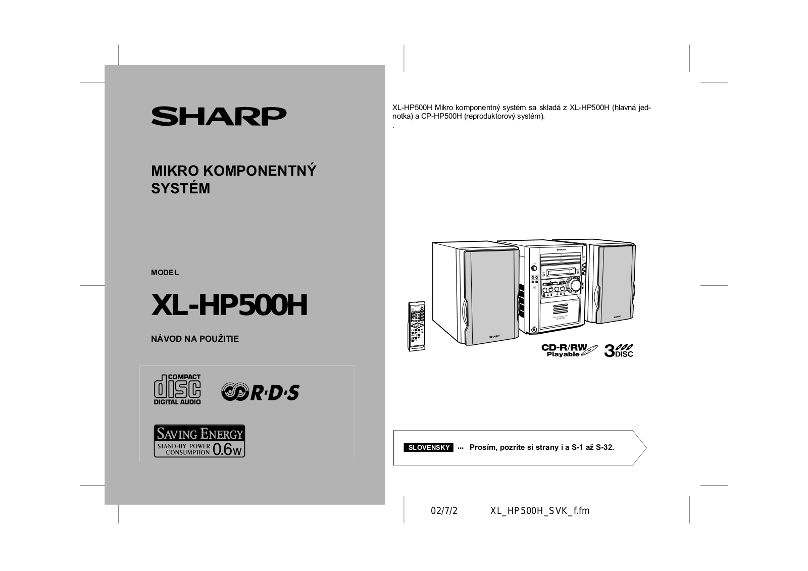 Sharp XL-HP500H User Manual