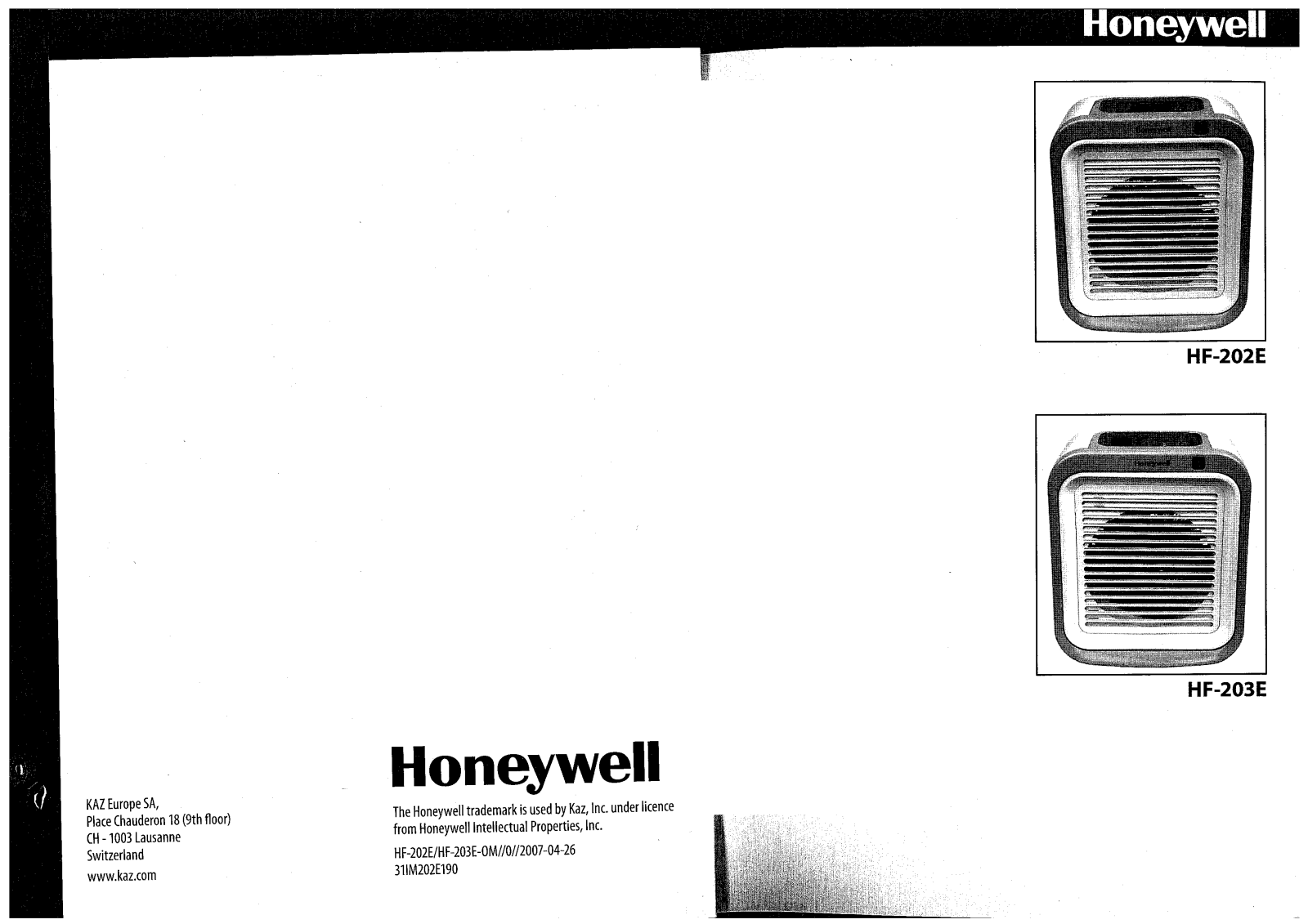 HONEYWELL HF-203E User Manual