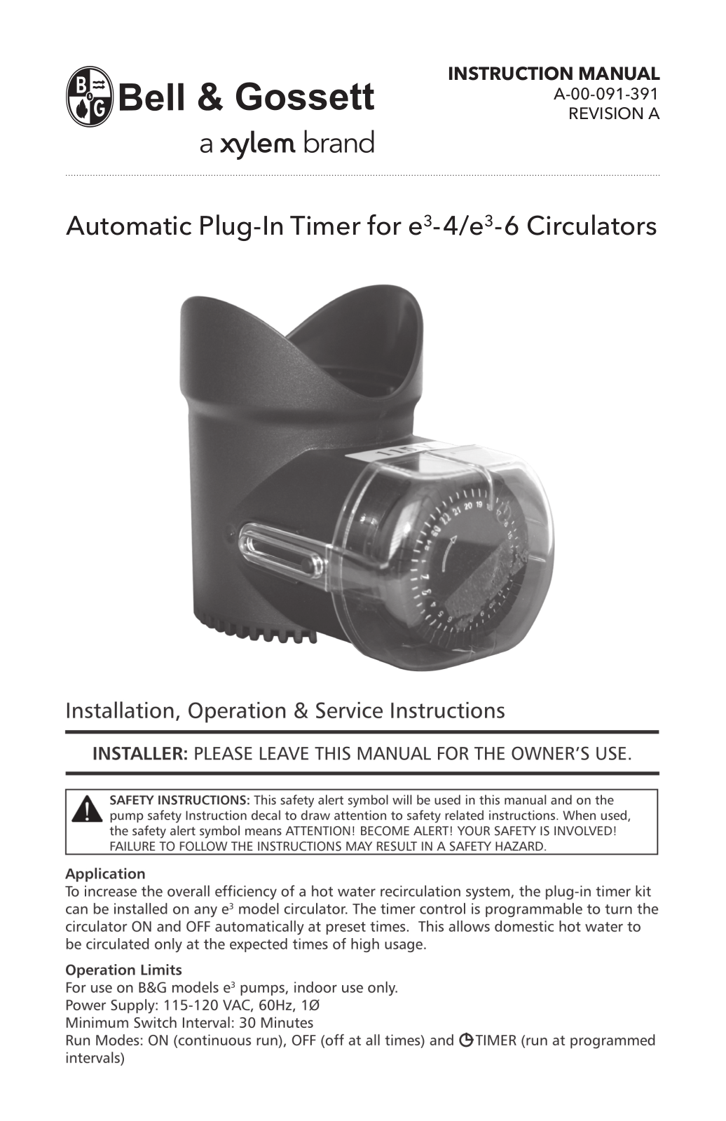 Bell & Gossett A 00 091 391A User Manual