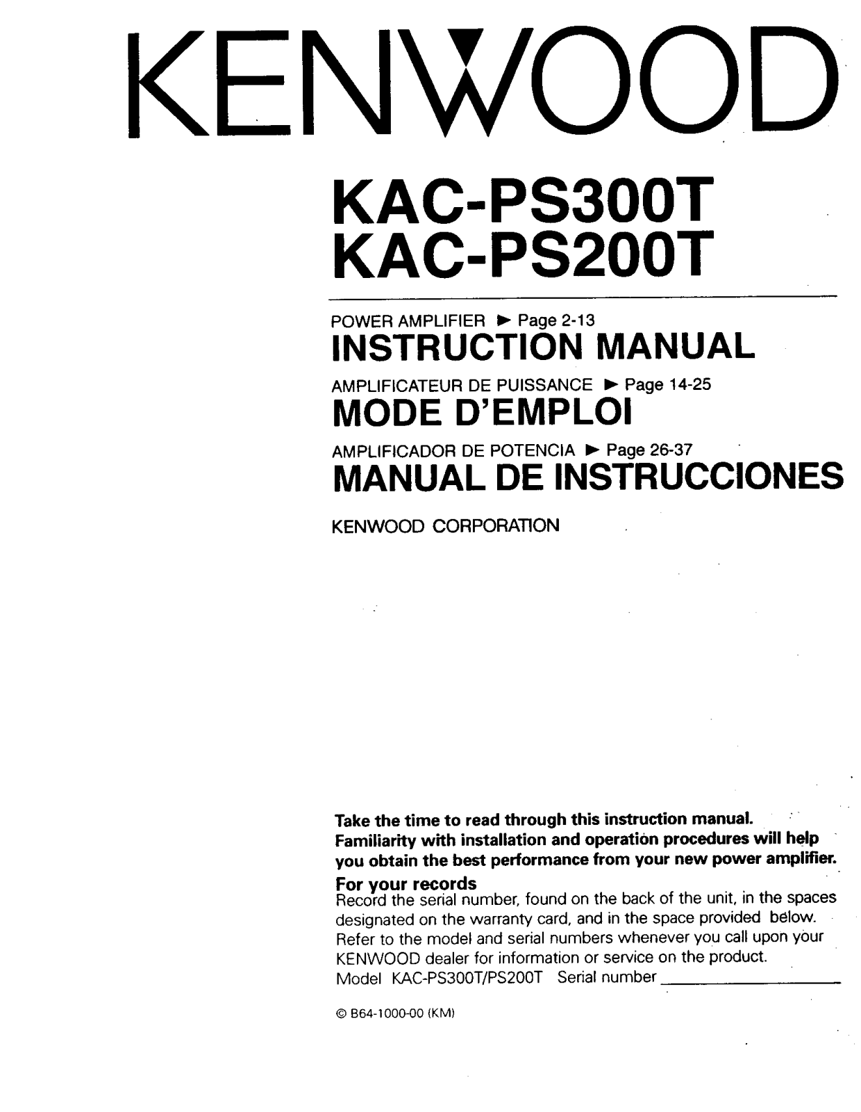 Kenwood KACPS-300 Owners Manual