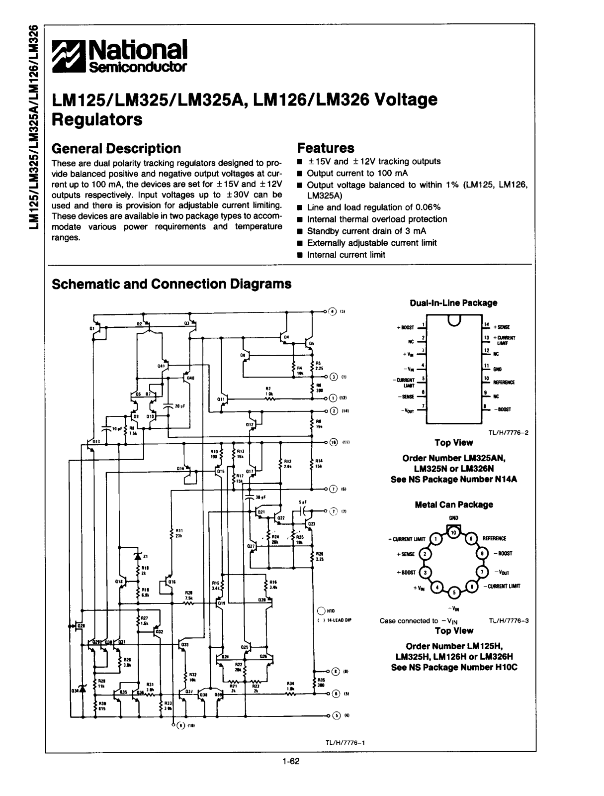 National Semiconductor LM125, LM325, LM325A, LM126, LM326 Technical data