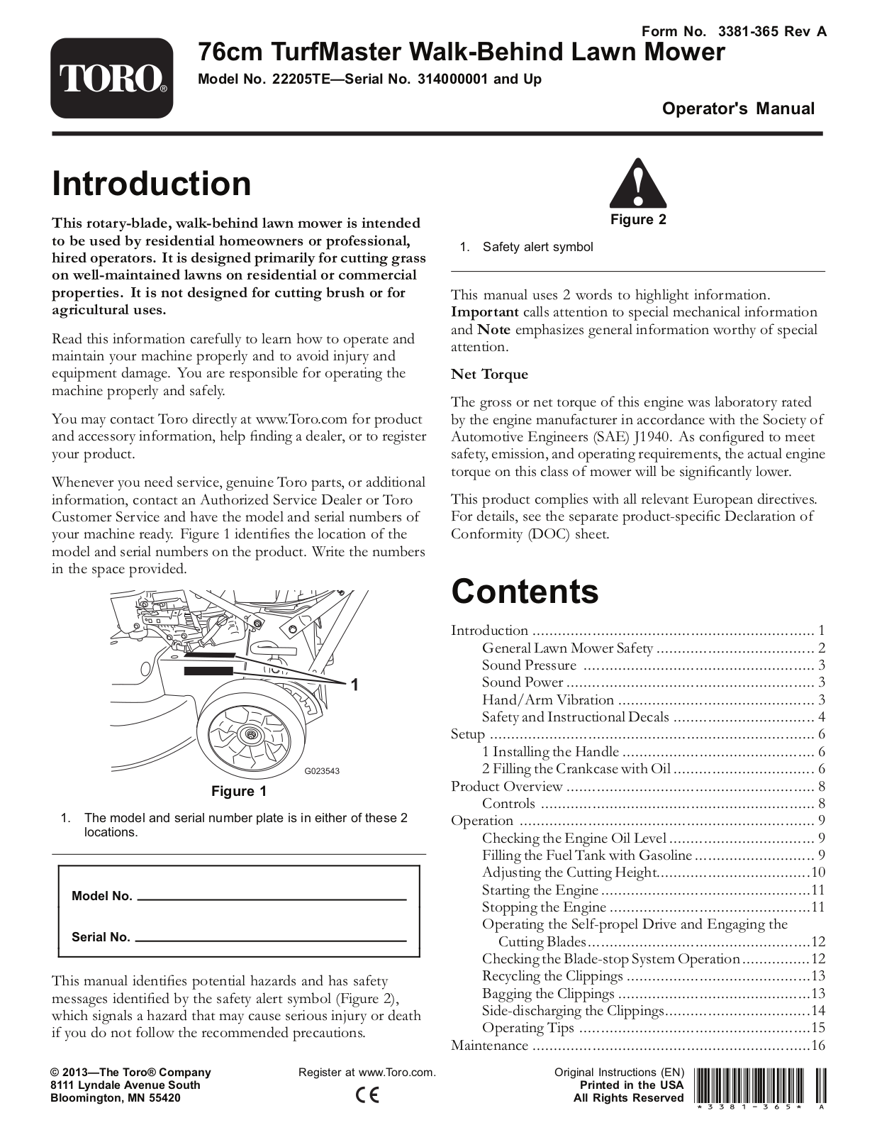 Toro 22205TE Operator's Manual