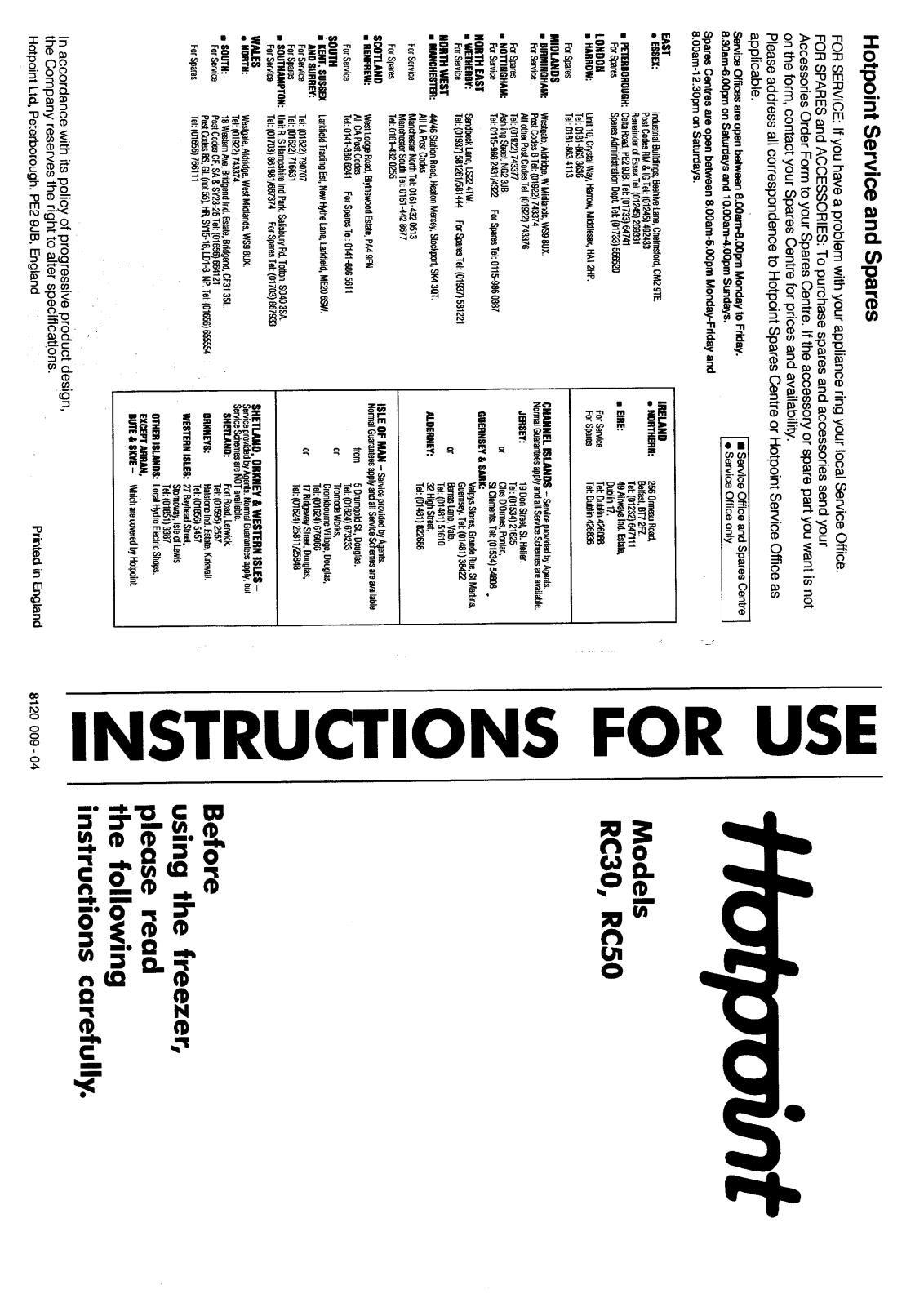 Hotpoint-Ariston HBRC50 User Manual