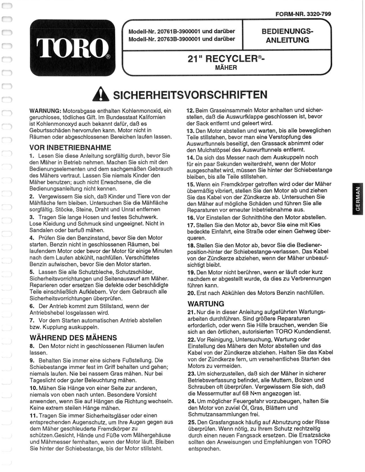Toro 20761B Operator's Manual
