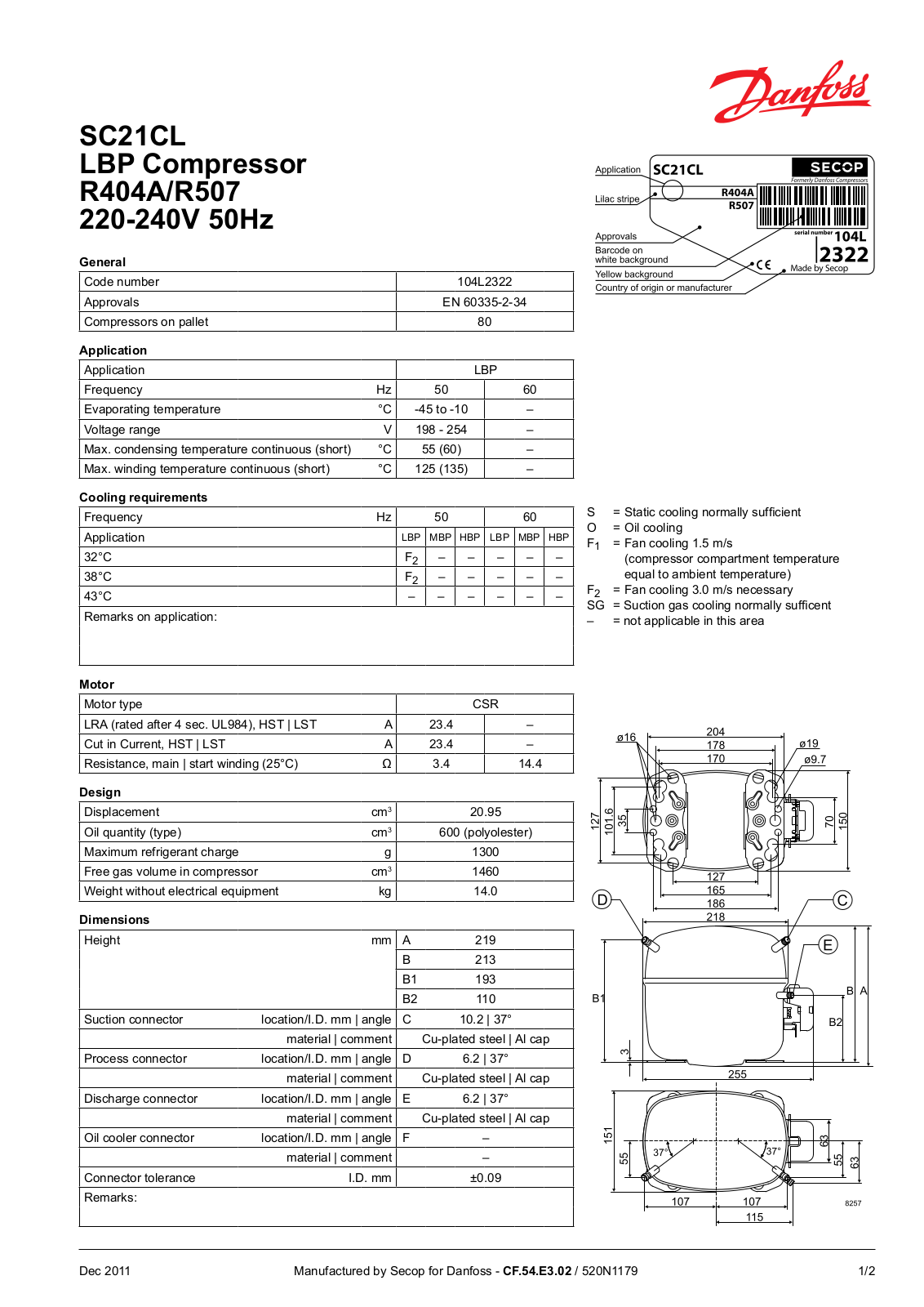 Danfoss SC21CL LBP Data sheet