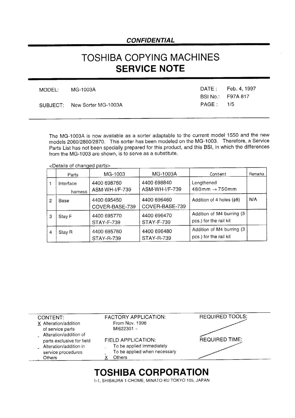 Toshiba f97a817 Service Note