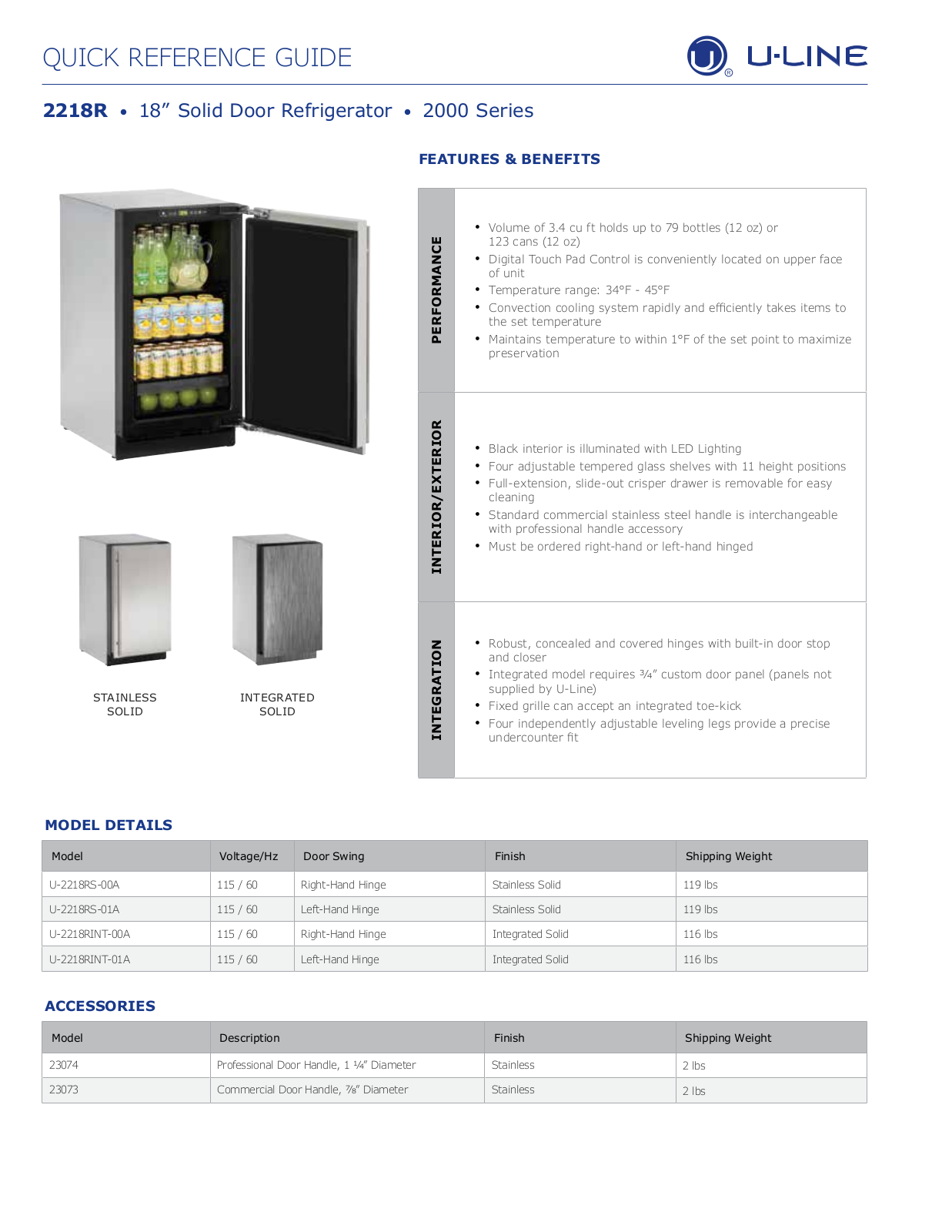 U-Line U2218RS00A Specifications