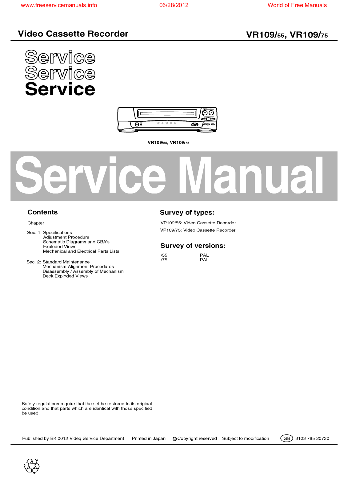 Philips vr 109 Service Manual