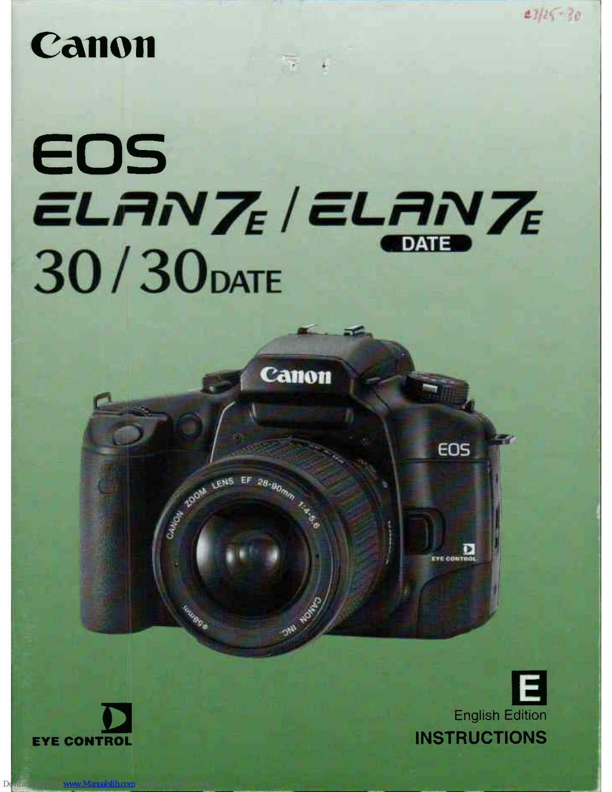 Canon EOS ELAN 7E 30 Date Instructions Manual