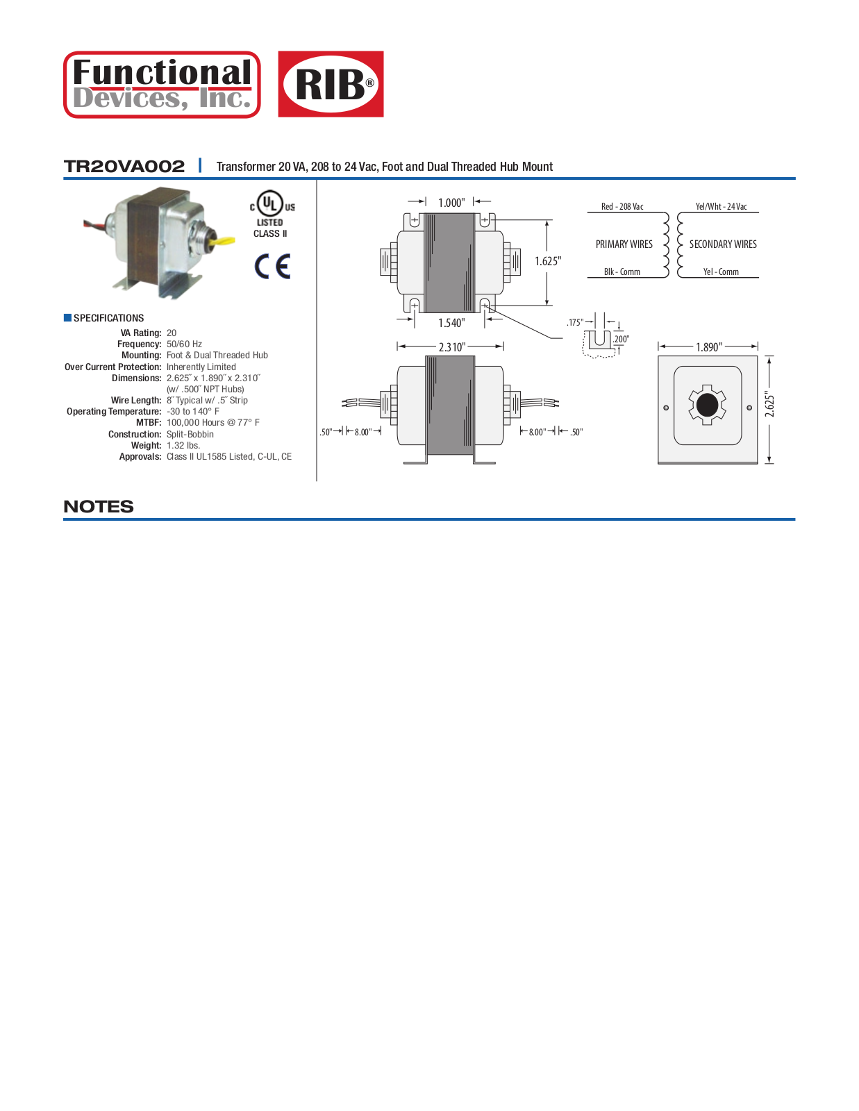 Schneider Electric TR20VA002 Data Sheet