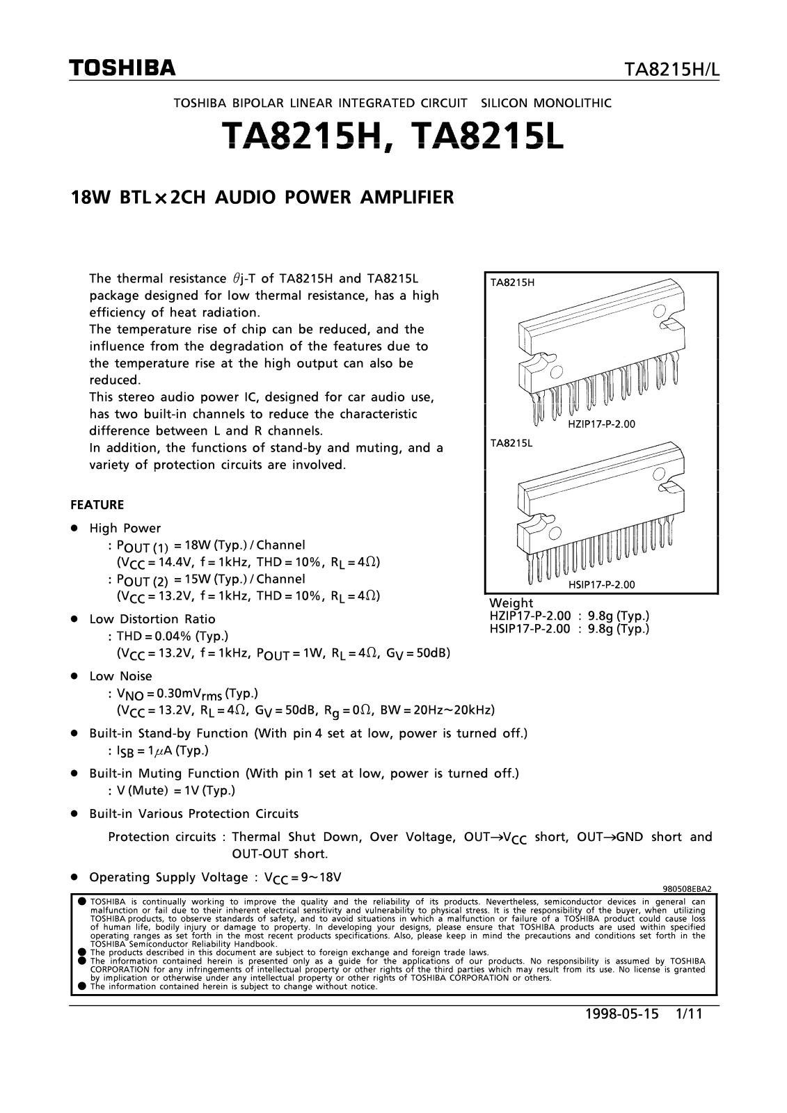 Toshiba TA8215L Datasheet