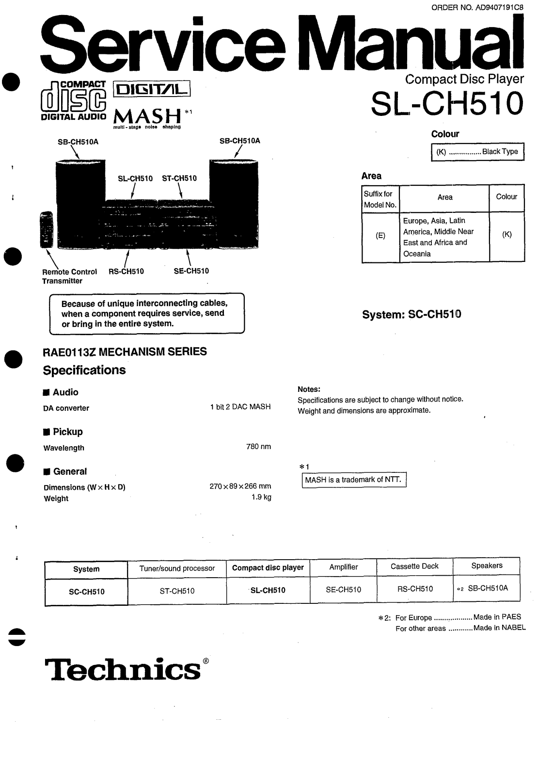 Technics SLCH-510 Service manual