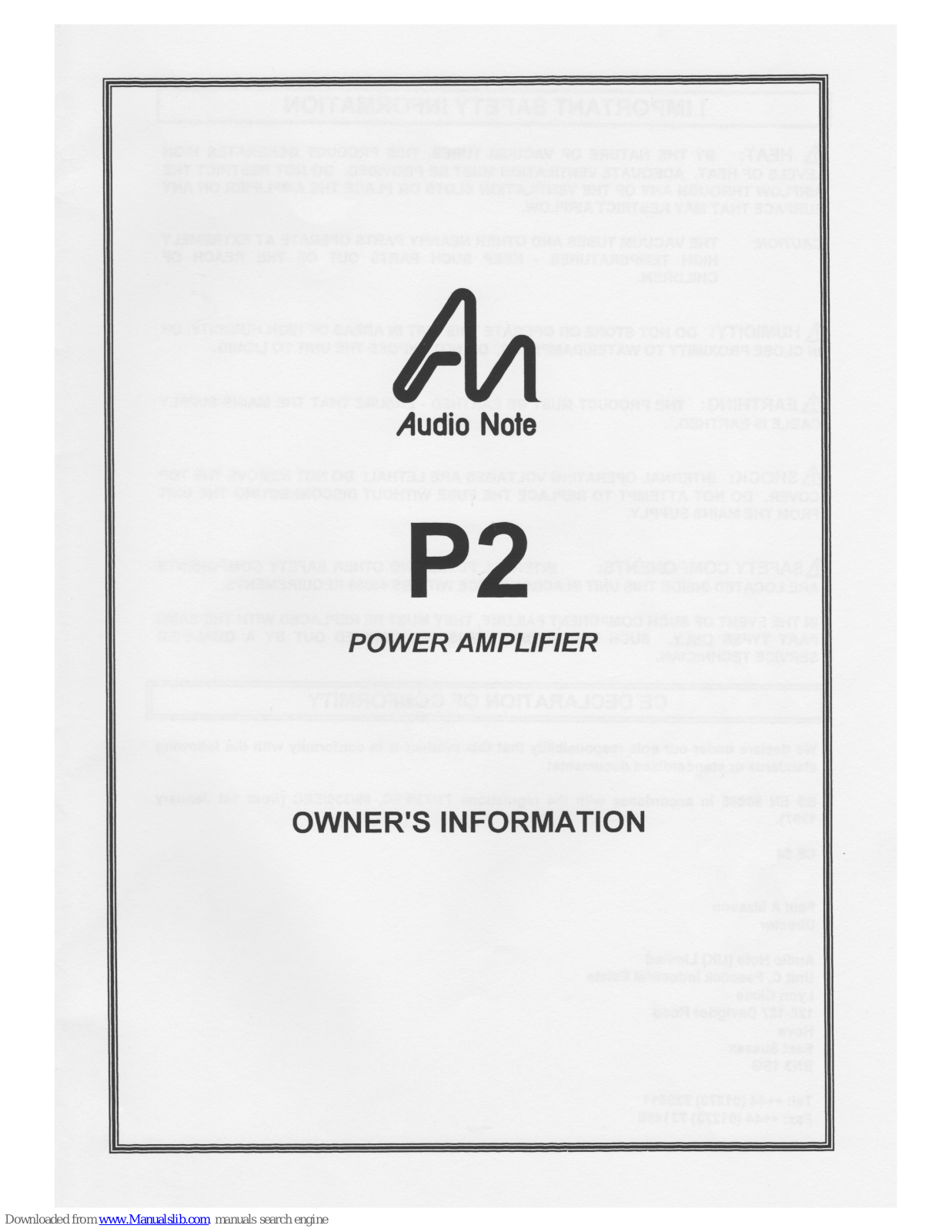 Audio Note P2 Owners Informations