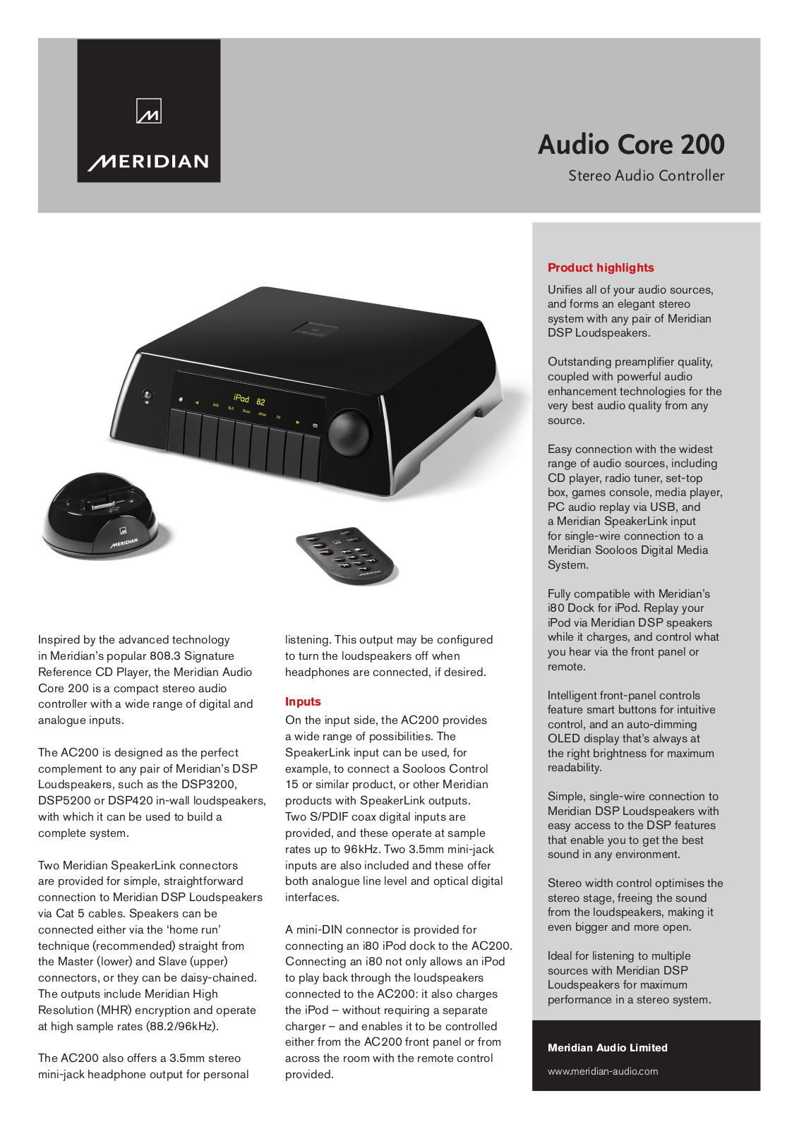 Meridian AUDIO CORE 200 BROCHURE