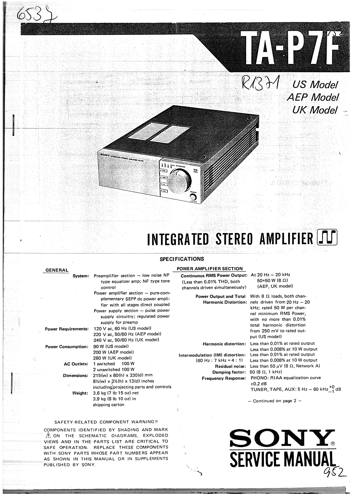 Sony TAP-7-F Service manual