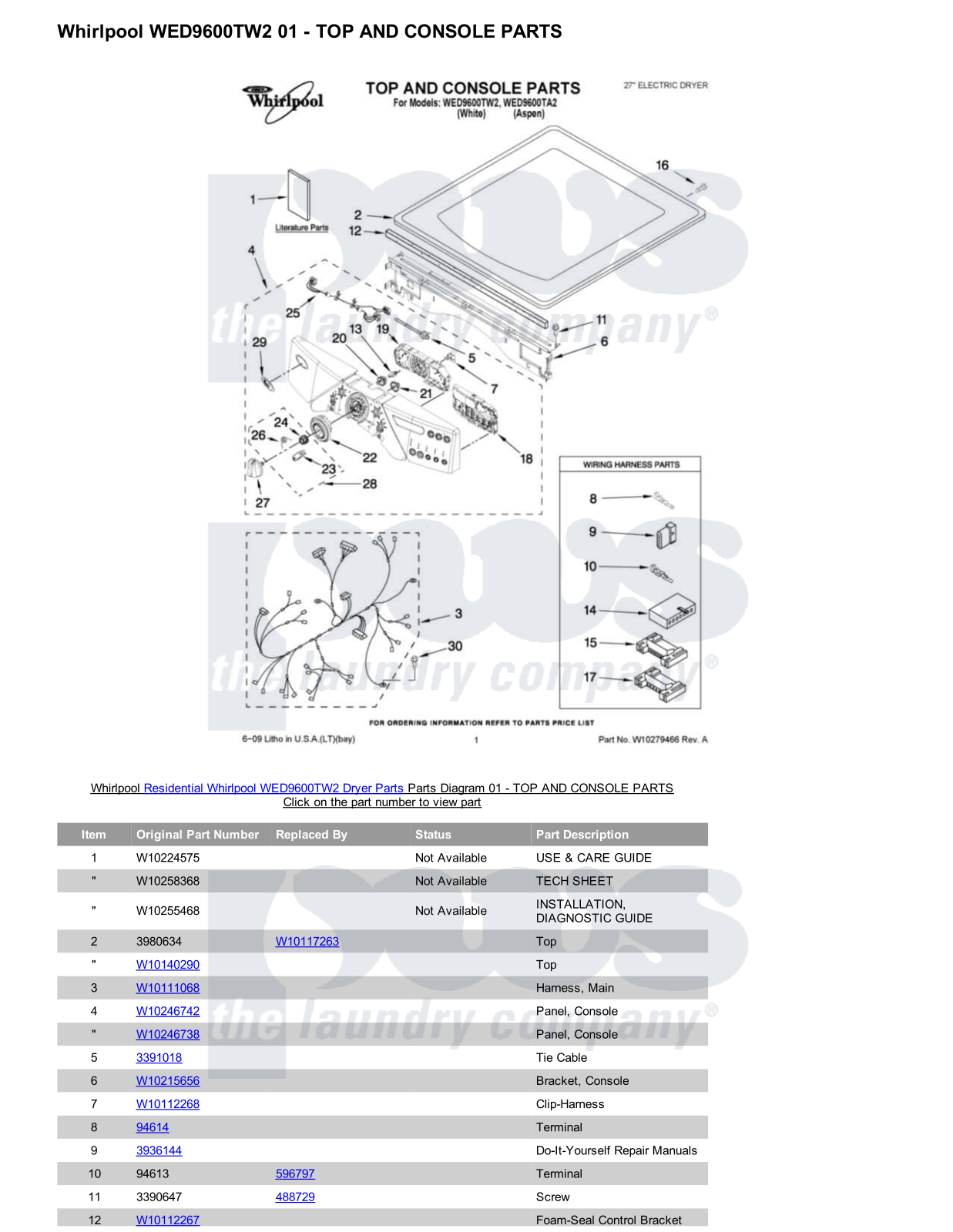 Whirlpool WED9600TW2 Parts Diagram