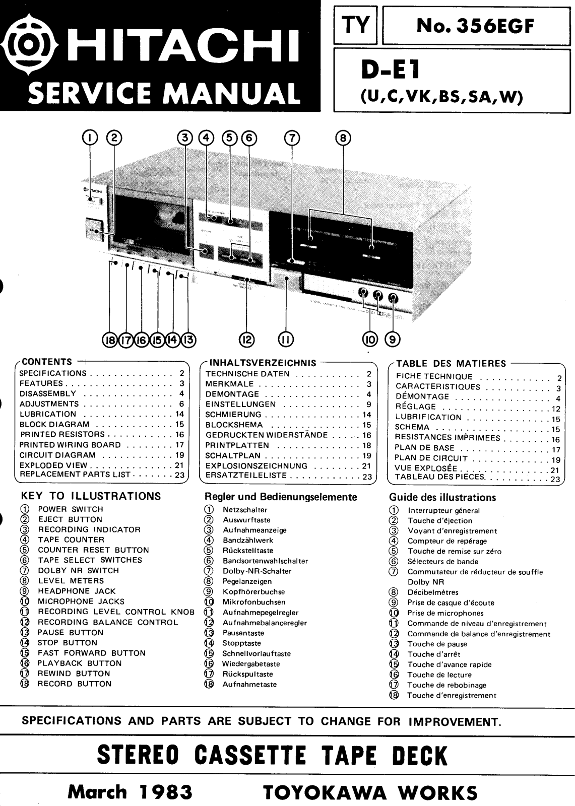 Hitachi DE-1 Service Manual