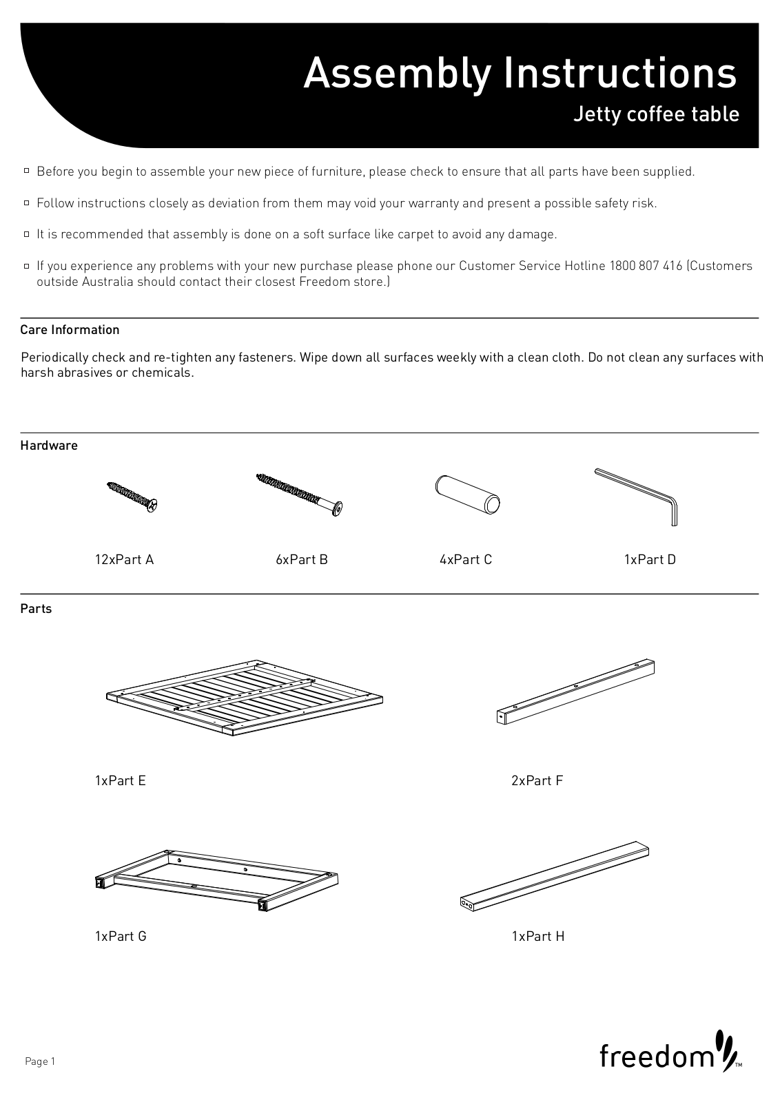 Freedom Jetty Coffee Table Assembly Instruction