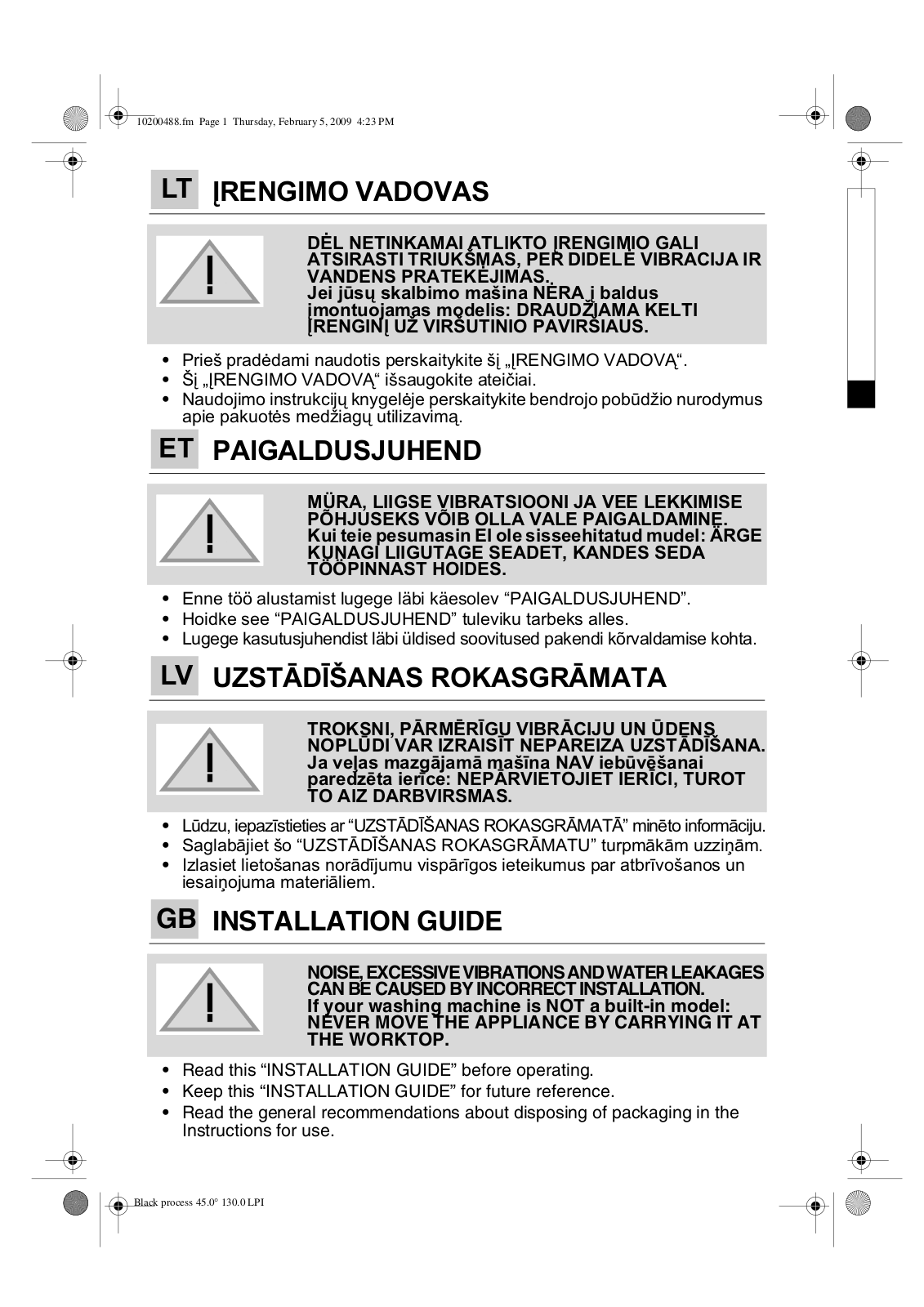 WHIRLPOOL AWOE 8560 Installation Instructions