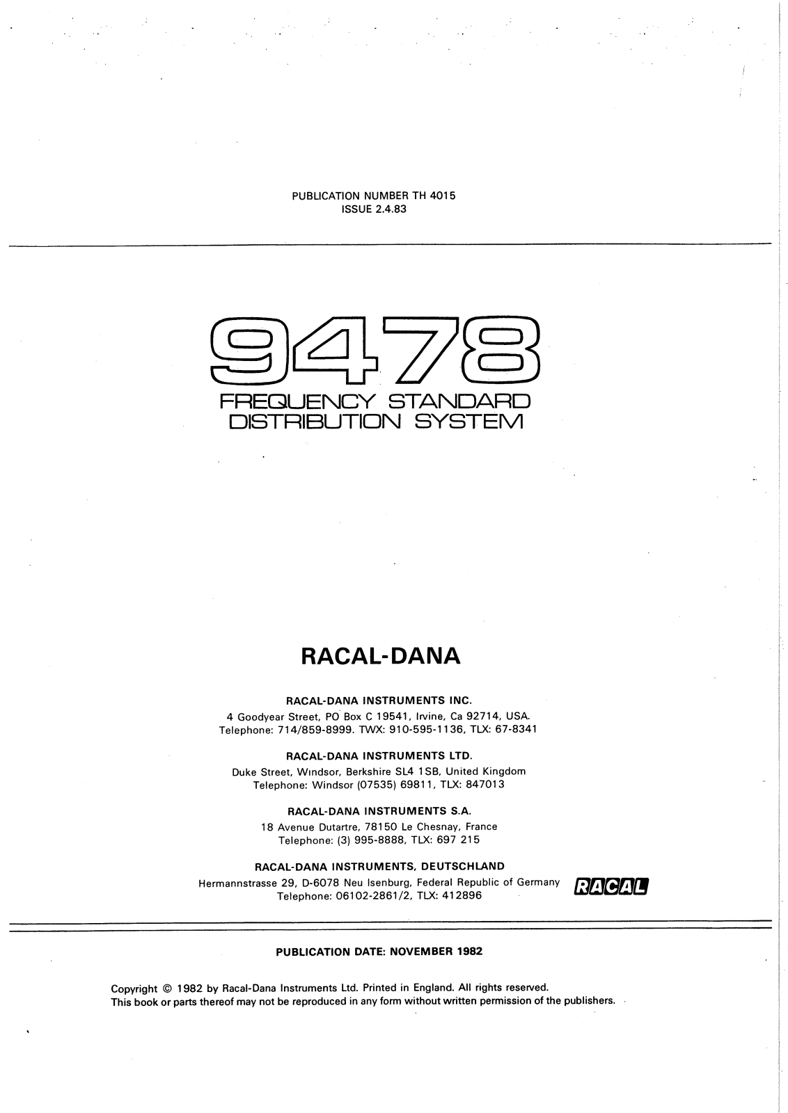 Racal Dana 9478 Service manual