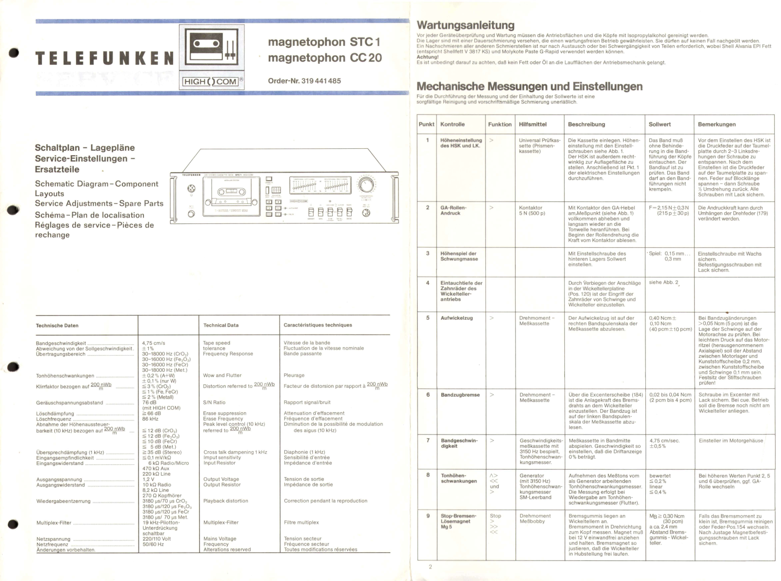Telefunken CC20, STC1 User Manual