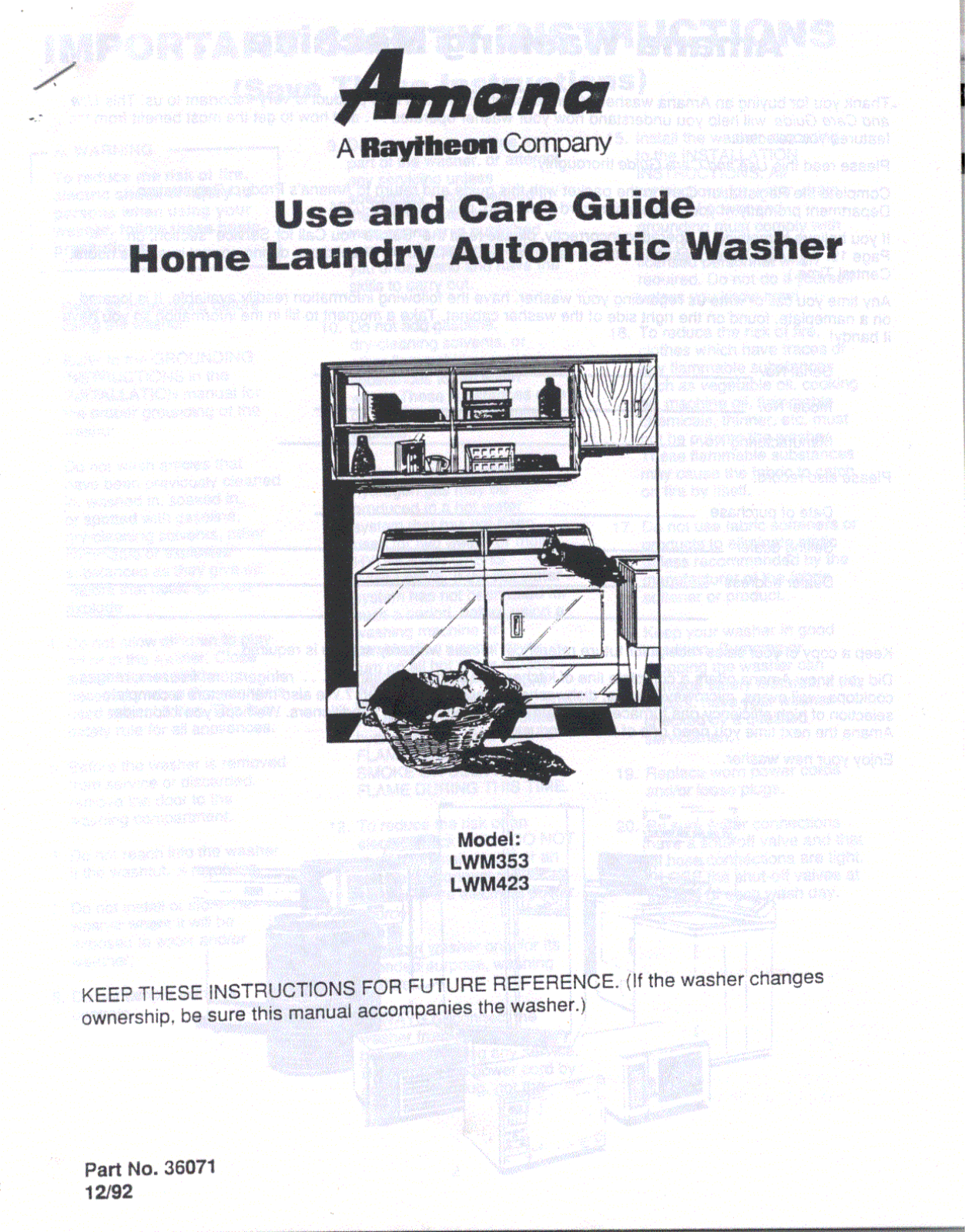 Amana LWM353W, LWM423W Owner's Manual